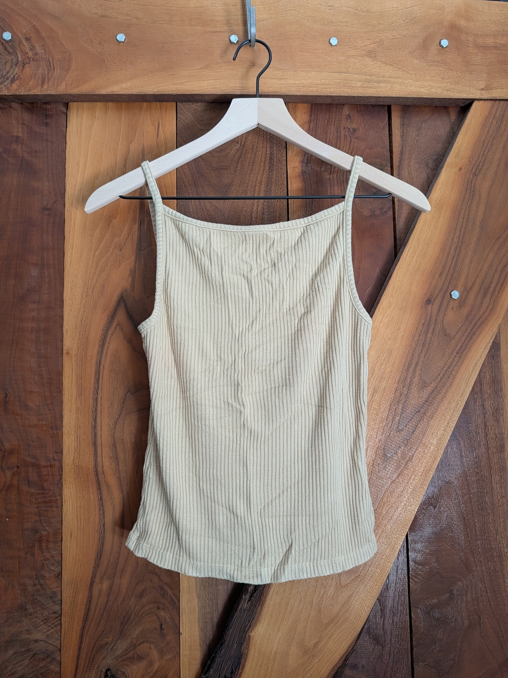 DONNI. Ribbed Cream Spaghetti Strap Camisole